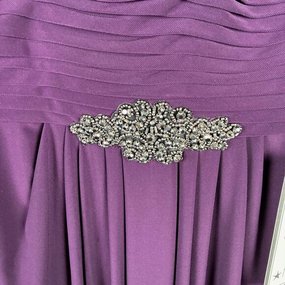 NWT Alex Evenings Dress Maxi 16 Purple Aubergine Cowl Pleat Mother of the Bride - Picture 5 of 16